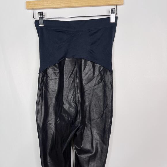 Spanx Maternity Small S Black Faux leather High Waisted Leggings Over The Belly - Picture 6 of 15